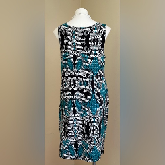 JM Collections Blue Black White Paisley Design Sleeveless Dress SZ L Midi - Picture 5 of 10